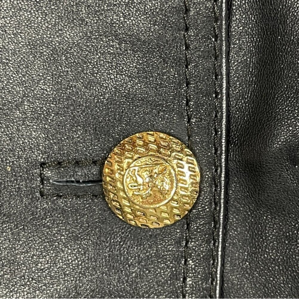 ❌SOLD❌ Black 100% Leather Wrap pencil skirt gold buttons office Made in Italy - Picture 5 of 8
